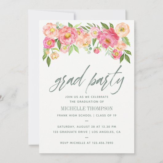 卒業パーティー牡丹の花の招待状 招待状 (正面)