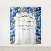 卒業パーティー王室のブルー金ゴールドバルーンのぼり タペストリー (正面)