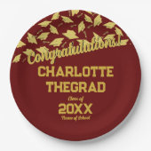 卒業パーティー用品パーソナライズされたマルーン金ゴールド ペーパープレート (正面)