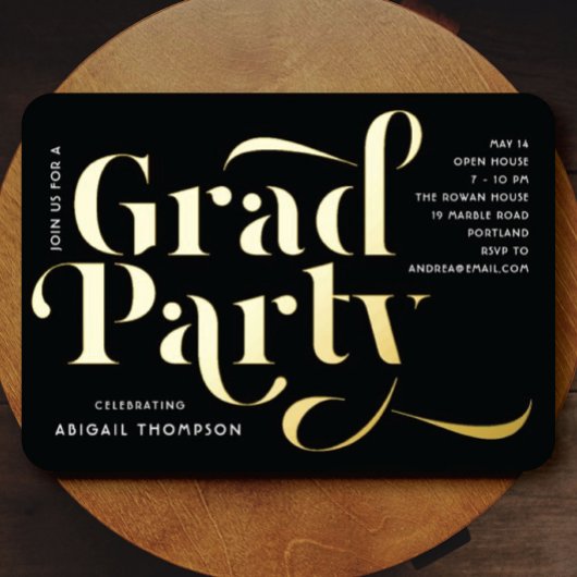 卒業パーティー発表フォイル実在ヘッドライン 箔招待状