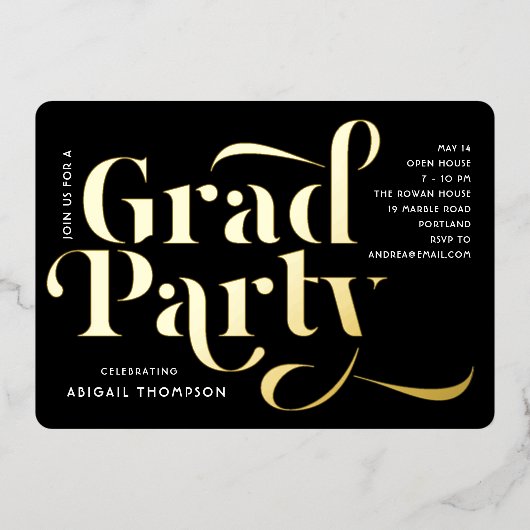 卒業パーティー発表フォイル実在ヘッドライン 箔招待状