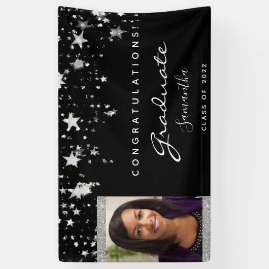 卒業パーティー白黒の星写真2025 横断幕 (縦)