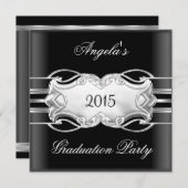 卒業パーティー白黒シルバージュエルエレガント 招待状 (正面/裏面)