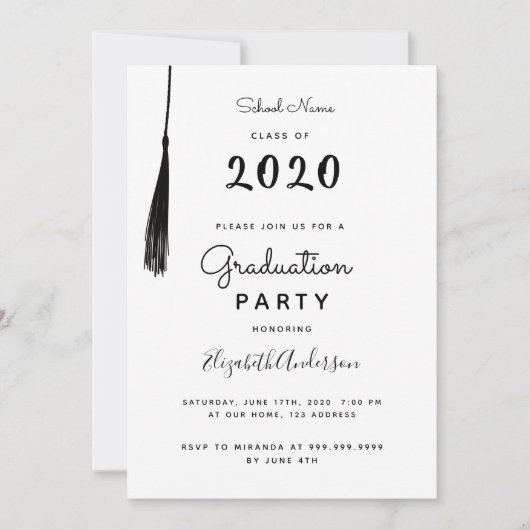 卒業パーティー白黒タッセル2025 招待状 (正面)