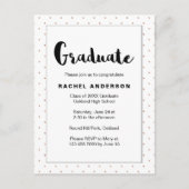卒業パーティー白黒フェイク金ゴールドドット インビテーションポストカード (正面)