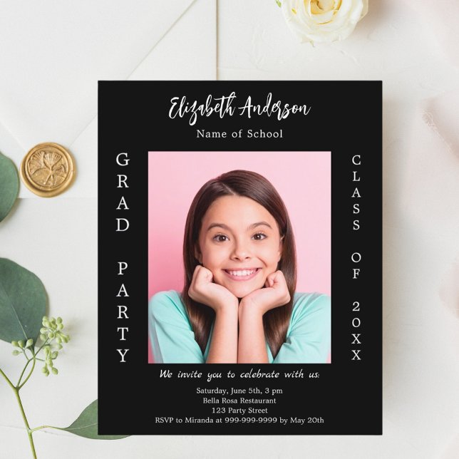 卒業パーティー白黒写真の招待状2025 (クリエイターアップロード済み)