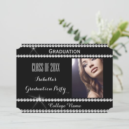 卒業パーティー白黒写真 招待状 (スタンド正面)