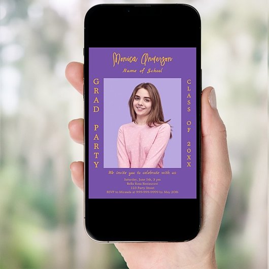 卒業パーティー紫のラベンダーフォト 招待状