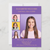 卒業パーティー紫の写真コラージュ 招待状 (正面)