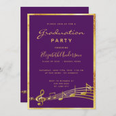 卒業パーティー紫の金ゴールドミュージックガール 招待状 (正面/裏面)