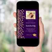 卒業パーティー紫の金ゴールド紙吹雪の女の子の写真 招待状