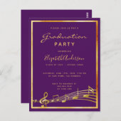 卒業パーティー紫の音楽金ゴールド2025招待 ポストカード (正面/裏面)