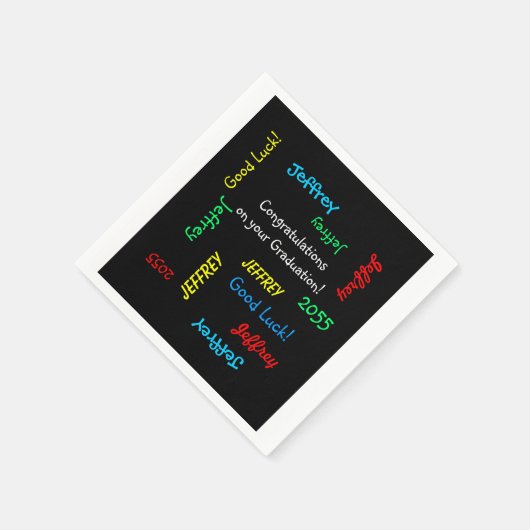 卒業パーティー繰り返し名前黒紙 スタンダードカクテルナプキン (角)