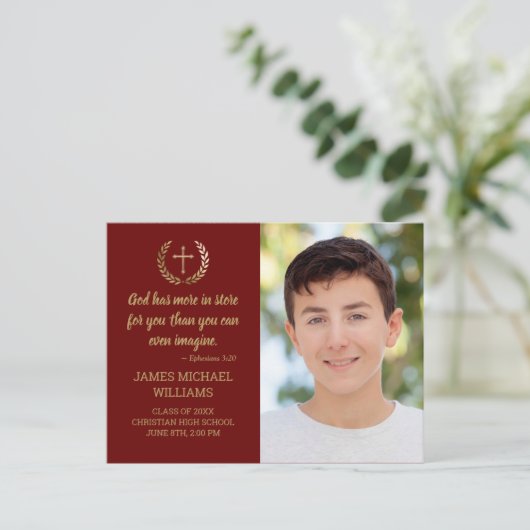 卒業パーティー聖書の詩のフォトマルーン金ゴールド ポストカード (スタンド正面)