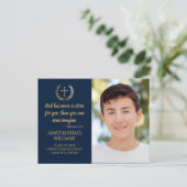 卒業パーティー聖書の詩フォトブルー金ゴールド ポストカード (スタンド正面)