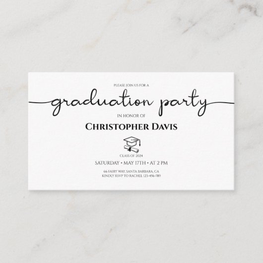 卒業パーティー詳細カード、ミニ卒業 エンクロージャーカード (正面)