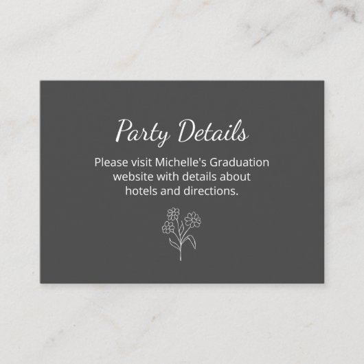 卒業パーティー詳細QRコードボタニカルグレー エンクロージャーカード (正面)