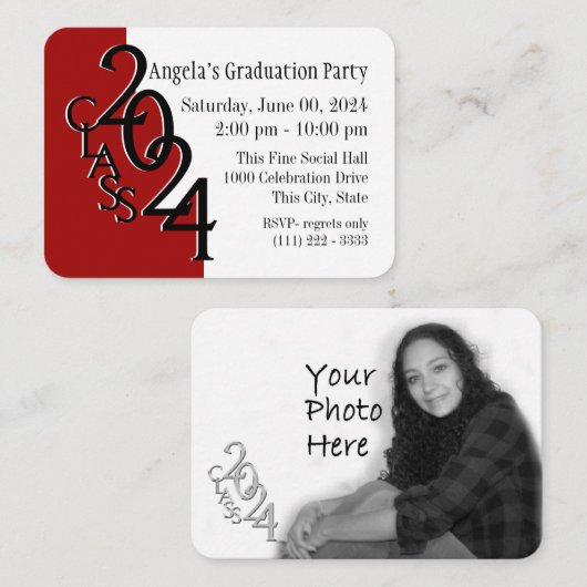 卒業パーティー赤い写真挿入カード2024 エンクロージャーカード (正面/裏面)
