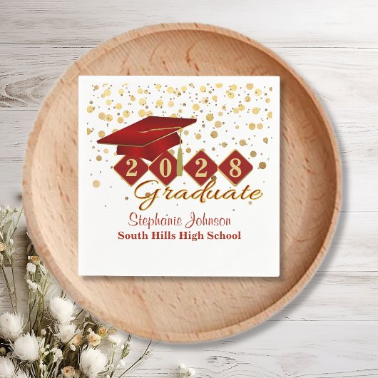 卒業パーティー赤と金ゴールド スタンダードカクテルナプキン