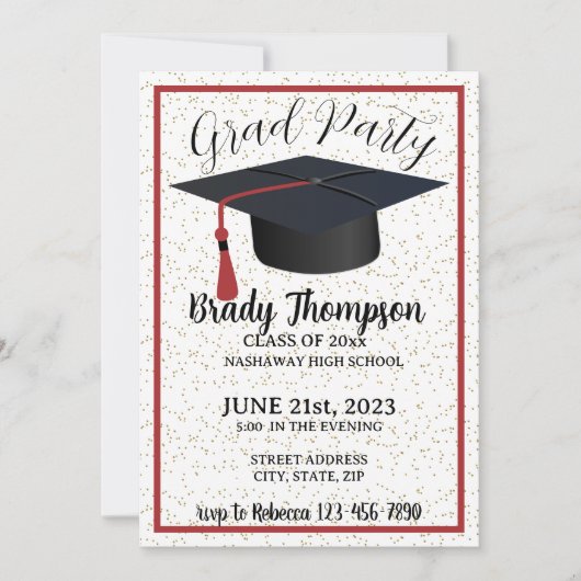 卒業パーティー赤の学校の色 – 2写真 招待状 (正面)