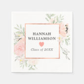 卒業パーティー赤面ピンクローズフローラ スタンダードカクテルナプキン (正面)