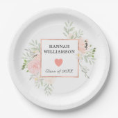 卒業パーティー赤面ピンクローズフローラ ペーパープレート (正面)