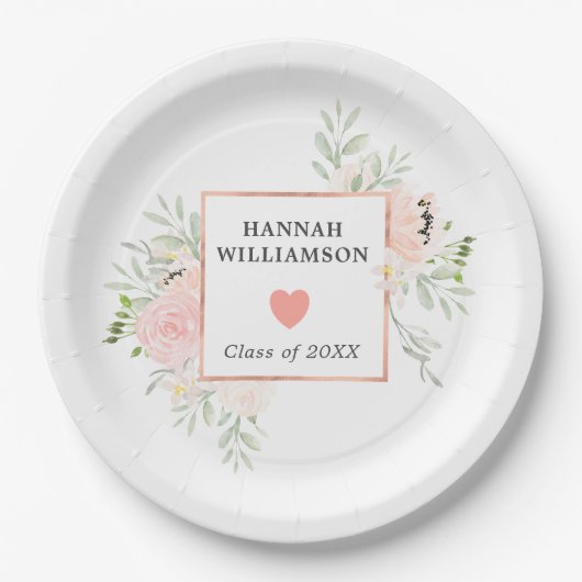 卒業パーティー赤面ピンクローズフローラ ペーパープレート (正面)