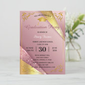 卒業パーティー輝くピンクのサテンの花柄 招待状 (スタンド正面)