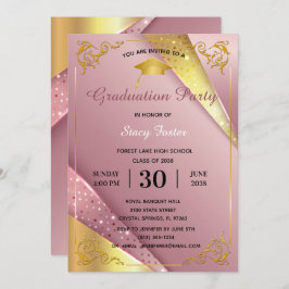 卒業パーティー輝くピンクのサテンの花柄 招待状