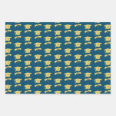 卒業パーティー金ゴールドキャップの青いギフトラップ ラッピングペーパーシート (正面2)