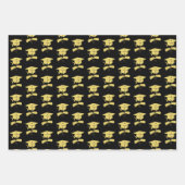 卒業パーティー金ゴールドキャップの黒いギフトラップ ラッピングペーパーシート (正面2)