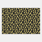 卒業パーティー金ゴールドキャップの黒いギフトラップ ラッピングペーパーシート (正面)