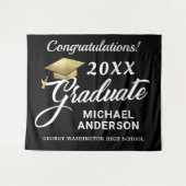 卒業パーティー金ゴールドキャップカスタム背景 タペストリー (正面(横))