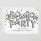 卒業パーティー金ゴールドシルバー風船お祝い 招待状 (正面)