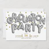 卒業パーティー金ゴールドシルバー風船お祝い 招待状 (裏面)