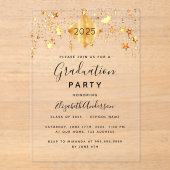 卒業パーティー金ゴールドスターキャップトッパー澄ん アクリル招待状 (正面)