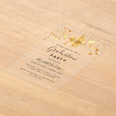 卒業パーティー金ゴールドスターキャップトッパー澄ん アクリル招待状 (レイダウン)