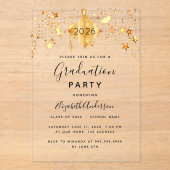卒業パーティー金ゴールドスターキャップトッパー澄ん アクリル招待状 (正面)