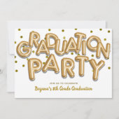 卒業パーティー金ゴールドバルーンお祝い 招待状 (正面)