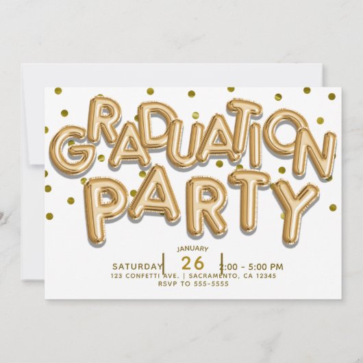 卒業パーティー金ゴールドバルーンお祝い 招待状 (裏面)