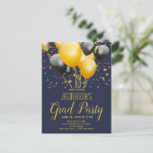 卒業パーティー金ゴールドブラックバルーン付きブラック 案内ポストカード (スタンド正面)