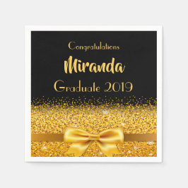 卒業パーティー金ゴールドブラック金ゴールドボウ スタンダードカクテルナプキン