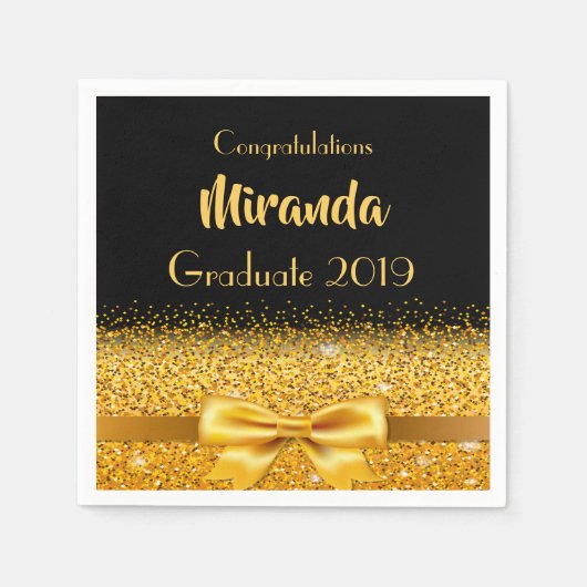 卒業パーティー金ゴールドブラック金ゴールドボウ スタンダードカクテルナプキン (正面)