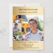 卒業パーティー金ゴールド写真コラージュ 招待状 (正面)