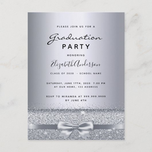 卒業パーティー銀の弓の招待状 ポストカード (正面)