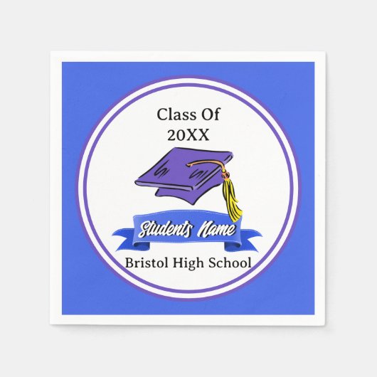卒業パーティー青と白のスクールカラー スタンダードカクテルナプキン (正面)