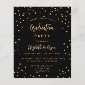 卒業パーティー黒い金ゴールドスターの予算の招待 チラシ (正面)