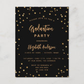 卒業パーティー黒い金ゴールド星 インビテーションポストカード (正面)