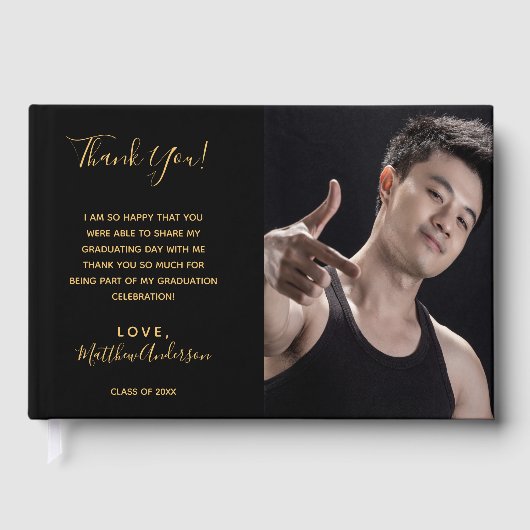 卒業パーティー黒写真感謝していあなた ゲストブック (正面)