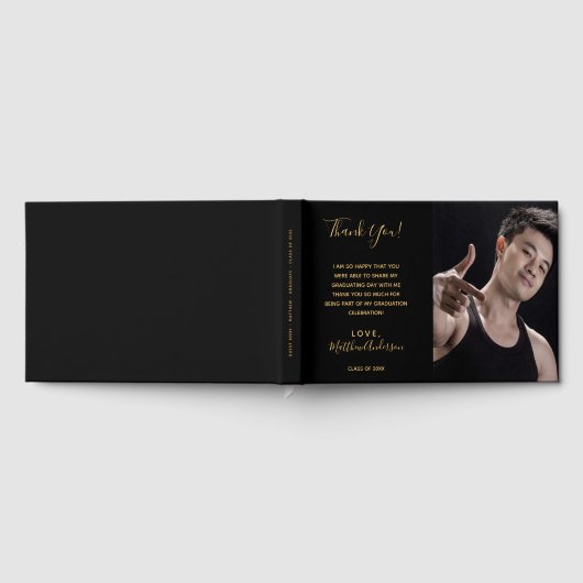 卒業パーティー黒写真感謝していあなた ゲストブック (全面)